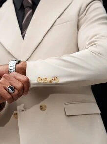 Manfinity Bizformal Set 2 bucăți pentru bărbați, cu buton în față, cu buzunar fals, cu mânecă lungă, cămașă și pantaloni minimaliste - Gri deschis - Vizualizare 4