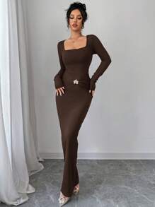 Firerie 女士方领花卉装饰长袖连衣裙