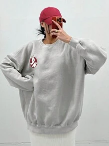 DAZY Women's Oversized Letter Print Crew Neck Sweatshirt, Loose Fit For Spring And Autumn