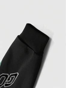 ROMWE MEN Street Life 男士图案印花连帽运动衫，春夏季休闲街头服饰 - 黑色 - 查看 5