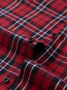 Manfinity Homme Manfinity Men Plus Size Men Casual Daily Plaid Button-Down Long Sleeve Shirt, Autumn, Christmas Shirt, For Going Out - Red - View 5