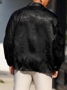 Manfinity Homme Men Plus Size Plain Front Button Long Sleeve Casual Versatile Shirt, For Going Out - Black - View 2