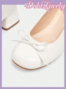 Dola Lovely Round Toe Low Vamp Bow Detail Back Strap Thick Heel Ladies High Heel Shoes For And Vibe And Spring Shoes Spring Break Easter