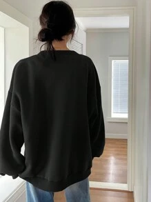 DAZY 女式长款宽松前开羊毛连帽衫，秋季女装运动衫夹克拉链 - 黑色 - 查看 5