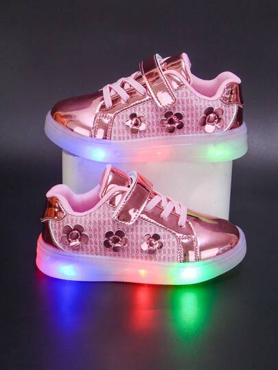 1 Pair Girls' Comfortable Versatile Casual Sports Shoes With Lights, Suitable For Outdoor Wear