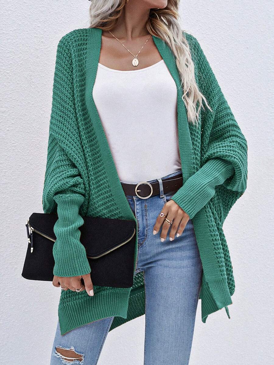 SHEIN LUNE Women Casual Solid Color Bat Wing Cardigan Coat - Green - View 1