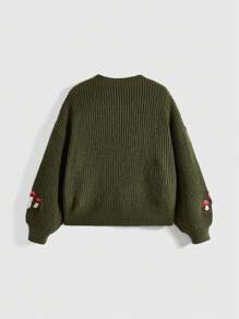 ROMWE Fairycore 大码圆领长袖刺绣简约休闲上衣毛衣，冬季