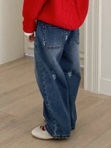 DAZY Graphic Print Patch Pocket Casual Versatile Jeans For Young Girls Fall,Winter