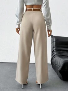 RueChic Women's Solid Mid Rise Belted Suit Pants - Beige - View 2