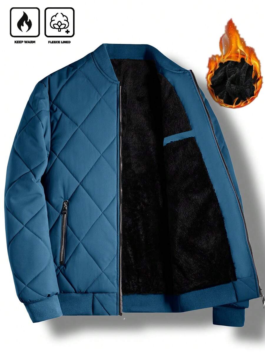 Manfinity Homme Men's Solid Color Front Zip Up Long Sleeve Simple Casual Jacket - Teal Blue - View 1