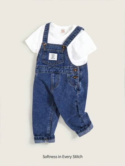 Cozy Pixies Peto vaquero informal con bolsillos parches para bebés niños, ropa y conjunto para volver al colegio con múltiples bolsillos