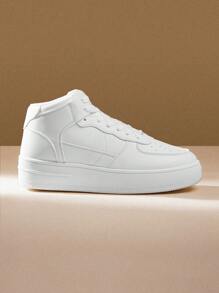 CUCCOO EASI Spring/Fashionable Thick-Soled Height-Increasing Women's Casual Shoes With Front Lace-Up, Waterproof Platform, White Color Sports Shoes Casual Shoes School Supplies Back To School Shoes For Women Sneakers Spring Shoes Easter Trainers