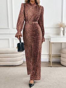 SHEIN Clasi Women's Leopard Pattern Casual Business Jumpsuit, Elegant Workwear & Commuting - Multicolor - View 10