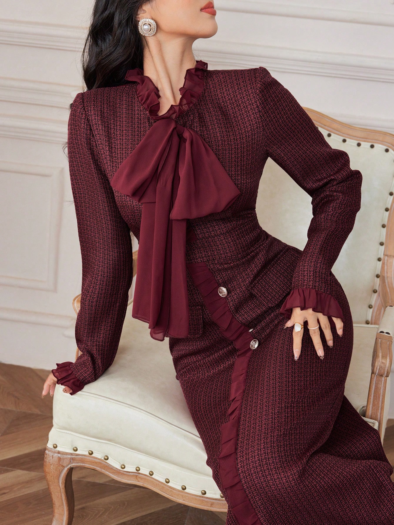 Modelyn فستان نسائي أنيق بأكمام طويلة وأزرار فردية...