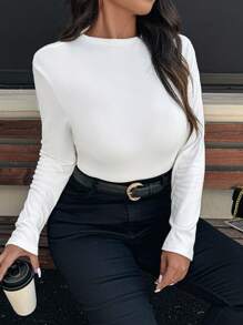 SHEIN Clasi Plus Size Women's Solid Round Neck Long Sleeve Casual T-Shirt, Autumn