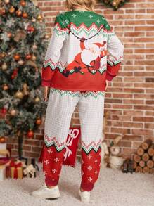 EMERY ROSE Conjunto de 2 piezas de ropa para mujer de talla grande, con parte superior holgada con botones y estampado de Papá Noel y pantalones, conjunto de ropa de otoño
