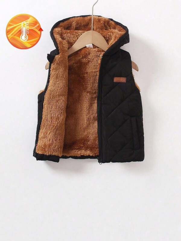 SHEIN 1 pieza Chaleco acolchado y acolchado talla grande grueso con capucha para niño pequeño para uso al aire libre en otoño/invierno