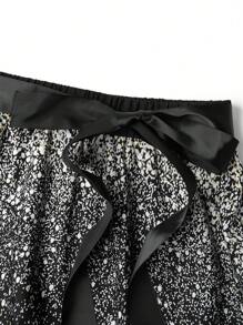 SHEIN Clasi Plus Size Elegant Shiny Christmas Party Skirt - Black - View 6