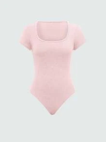 SHEIN Unity 2 件套女士休闲圆领短袖连体裤和前系带长裤套装 - 淺粉色 - 查看 7
