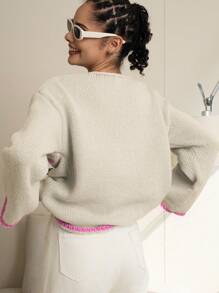 INAWLY Women's Casual Daily Letter Print Drop Shoulder Loose Sweater, Autumn/Winter Knit Pullover Fall - Apricot - View 2