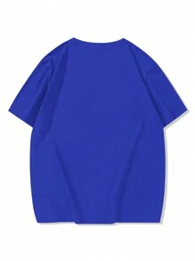 Manfinity Roughcore Camiseta de manga corta suelta de unicolor con diseño en relieve de letra, estilo casual de calle para hombre, para el verano - azul real - Ver 2