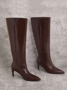 SHUZIA Botas altas cómodas de color marrón con cremallera, un estilo minimalista básico para mujer, zapatos de verano y primavera, regalo ideal para el Día de la Madre, la Semana Santa y las vacaciones de primavera - Marrón Chocolate - Ver 4
