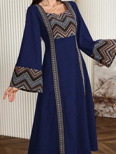 Al Najma Women's Turkish Maxi Long Sleeve Arabian Dress & Arabian Traditional Abaya, Modest Elegant A Line Maxi Kaftan & Jalabiya, For Evening Party/Wedding Guest/Anniversary