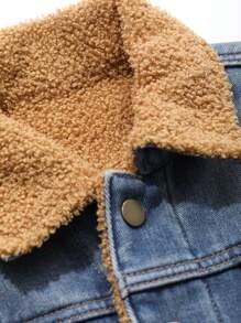 DAZY Chaqueta de mezclilla con parches de felpa para niña, informal para otoño/invierno