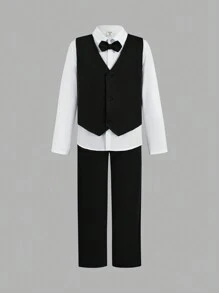 SHEIN Leap Crew Bộ quần áo trẻ em trai tuổi mới biết đi trở lại trường Áo len cardigan có thể kết hợp với áo cánh dài tay Áo khoác trẻ em Quần jean trẻ em Áo len Quần dài trẻ em Áo phông Bộ trang phục đi học Phù hợp để đi lại đến trường Giải trí hàng ngày Các chuyến đi đến trường Thích hợp cho các môn thể thao Thích hợp cho mùa thu và mùa đông - màu đen - Xem 10