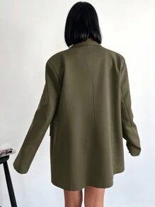 EURMUSE Turn-down Collar Double Breasted Loose Fit Suit Jacket - Khaki - View 2