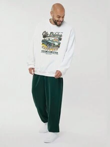 Manfinity NXTstreet Plus Size Men Casual Knitted Long Sleeve Car Pattern Hoodie And Drawstring Jogger Pants Set