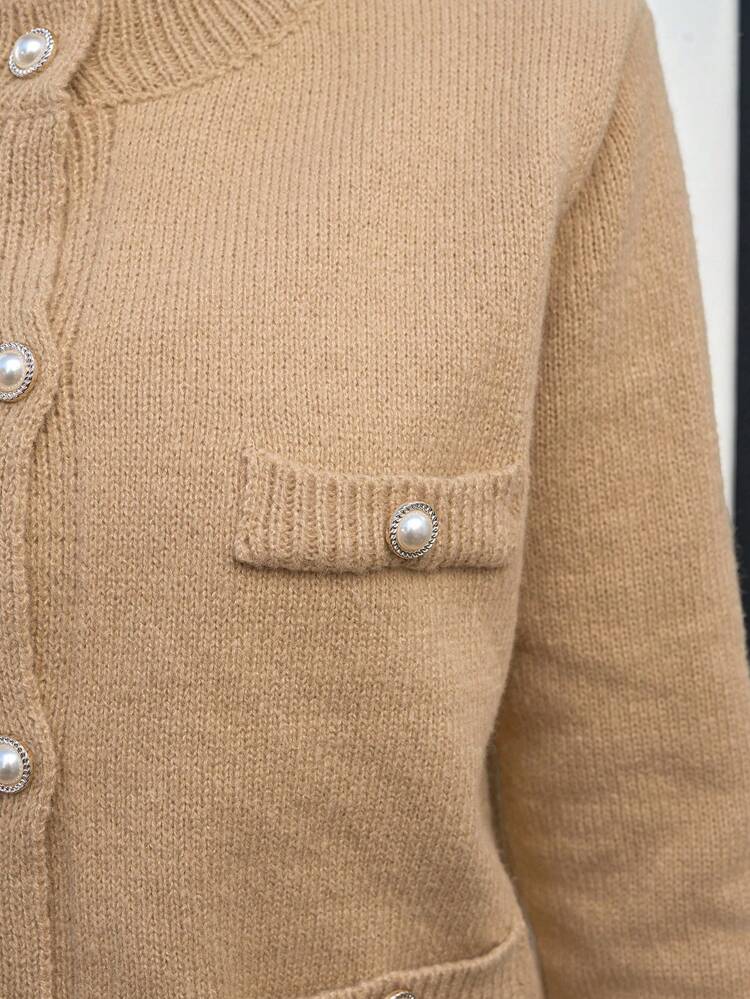 Women's Solid Color Long Sleeve Casual Knitted Cardigan, Autumn/Winter