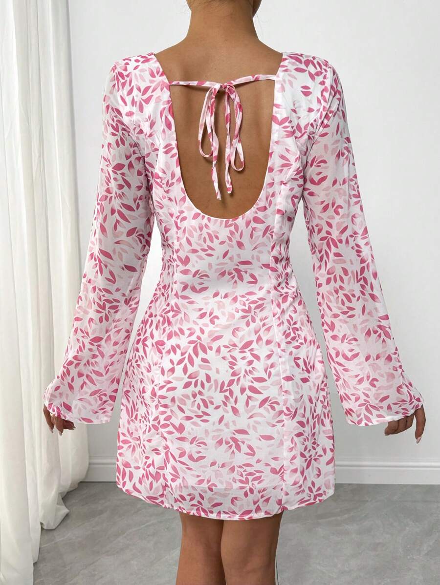 SHEIN Privé French Resort Style Mesh Long Sleeve Ditsy Floral Slim Fit