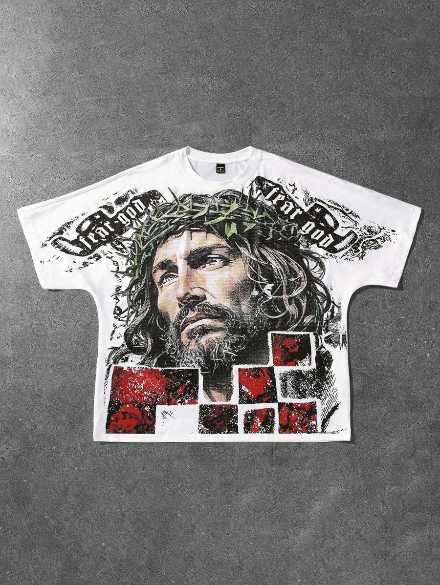 PAVTROS Camiseta blanca holgada de manga corta y cuello redondo para hombre, con estampado gráfico de manga raglán, uso casual diario, ropa de calle, regalo para el novio - Blanco - Ver 1