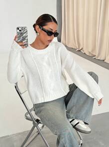 Flirla Women's Casual Street Style Twist Knit Sweater, Winter