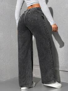 Quần Jeans Ống Loe Túi Dáng Rộng Thường Ngày Cho Nữ - Xám - Xem 3