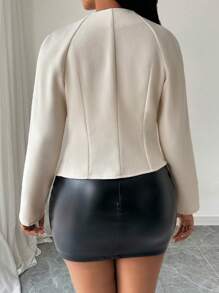 Zolique Chaqueta corta de mujer de manga raglan con botones y unicolor, para otoño/invierno - Beis - Ver 2