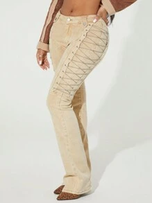 SHEIN SXY Vrouwen Casual Front Button Simple Denim Jeans, Voor Dagelijks Gebruik