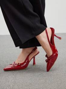 CUCCOO BIZCHIC Women's Pointed Toe PU Leather Buckle Accent Sexy Fashion Flats, Black Valentine Day - Burgundy - View 1