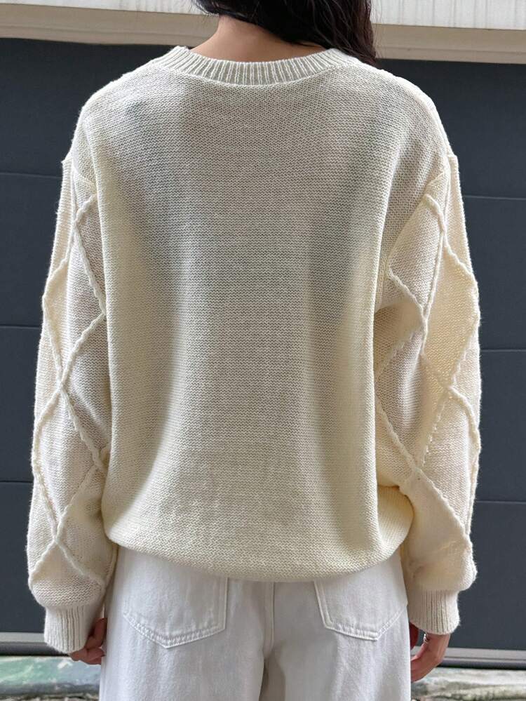 Knitted Texture Oversized Pullover Sweater, Sweet Style For Girls Fall,Winter