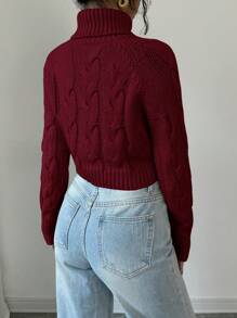 Selianne Jersey de cuello alto corto de unicolor, informal para otoño/invierno, suéter de punto de temporada - Burdeos - Ver 2