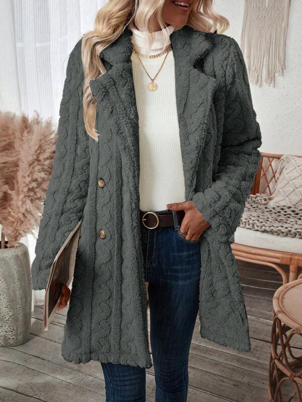 EMERY ROSE Casual Stand Collar Front Button Fleece Jacket, Autumn/Winter
