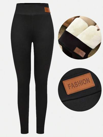Teen Girl Letter Patched Thermal Fodrade Leggings