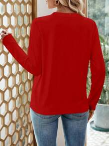 SHEIN LUNE Los Angeles Tiếng Anh Gợi cảm Thời trang Giải trí Thoải mái Đường phố Vừa vặn Định hình cơ thể Trang chủ Thời trang Thu Đông Xuân Giải trí Đường phố có mũ trùm đầu và áo nỉ cho Quần áo năm mới Áo phông họa tiết Áo nữ - Đỏ - Xem 2