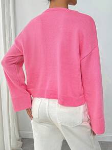 SHEIN Unity Women Loose Round Neck Drop Shoulder Solid Color Casual Sweater For Autumn/Winter, Knit Pullover Fall - Pink - View 2