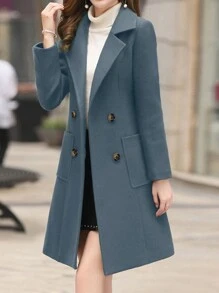 Áo khoác dài ve khuy kép thời trang thu đông cho nữ - Màu xanh lam - Xem 1