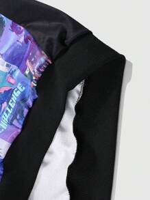 ROMWE MEN Street Life Men's Autumn Letter & Figure Printed Casual Pullover Hooded Sweatshirt - Multicolor - View 6
