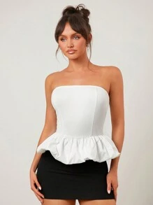 SHEIN SXY Quần áo mùa thu cho phụ nữ; Áo trắng; Áo ống váy xòe trắng gợi cảm; Quần áo thanh lịch cho phụ nữ, phù hợp cho các buổi hẹn hò hàng ngày, hộp đêm, tiệc tùng và sự kiện ngày lễ tình nhân - trắng - Xem 4