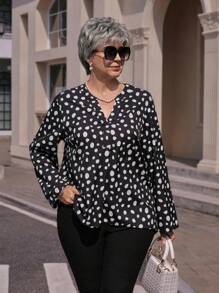 EMERY ROSE 大码女式冬季休闲印花缺口领长袖衬衫 - 彩色 - 查看 8