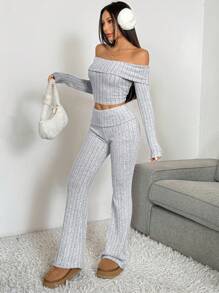 SHEIN EZwear Gray Knit Women's Casual Fitted Set